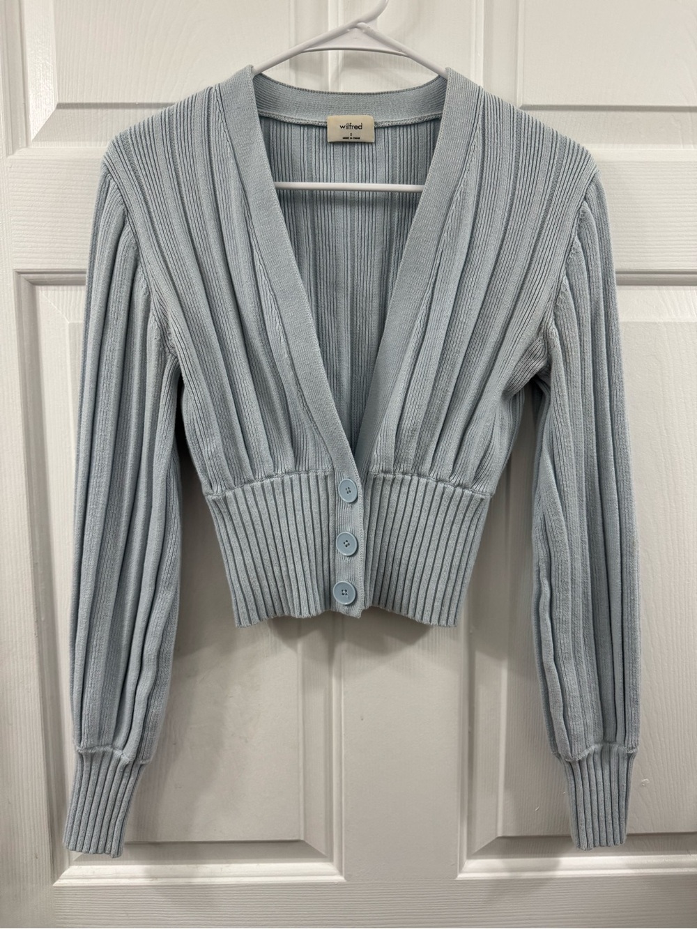 Aritzia Wilfred Plunge Front Cardigan light heatwave blue - Picture 5 of 8